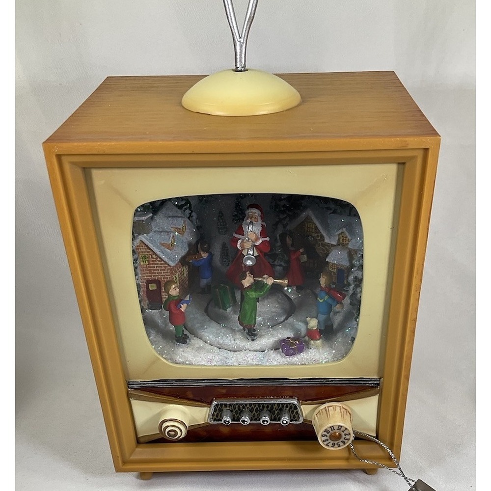 Retro Lighted Mini TV With Santa And Kids Action Musicals With Adapter